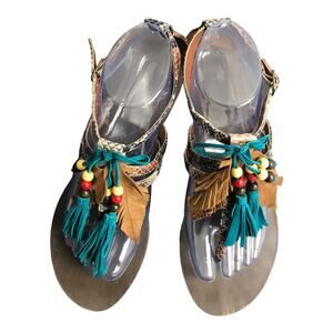 Chinese Laundry Women's Sandals Suzuki Snake Tassel Beads Thong Festival 7.5